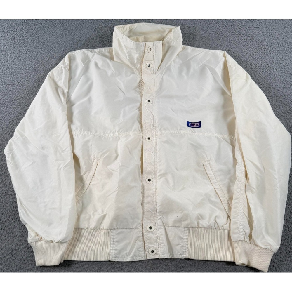Vintage Windbreaker Jacket 1986 Mens Small Ivory Logo Snap CB Sport Made In USA